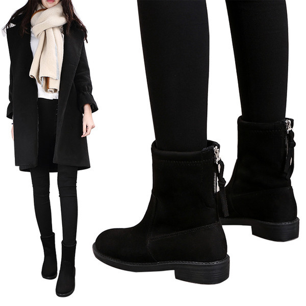 Női alkalmi csizma cipzárral öko velúrból, fekete színben - meleg béléssel vagy anélkül