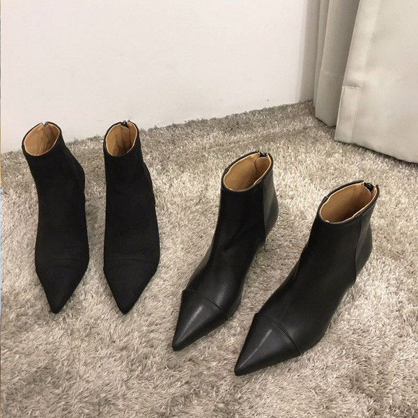 Ženske čizme na špic od eko antilopa ili eko kože sa tankom petom