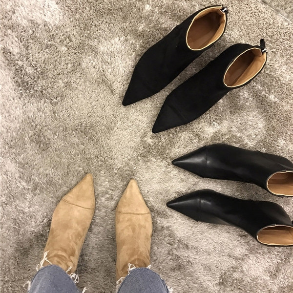 Ženske čizme na špic od eko antilopa ili eko kože sa tankom petom