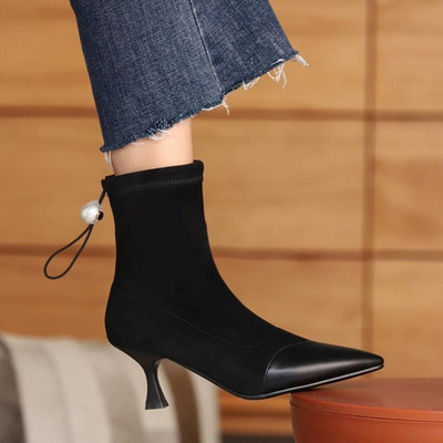 Öko-seemisnahast vabaaja õhukese kontsaga naiste saapad