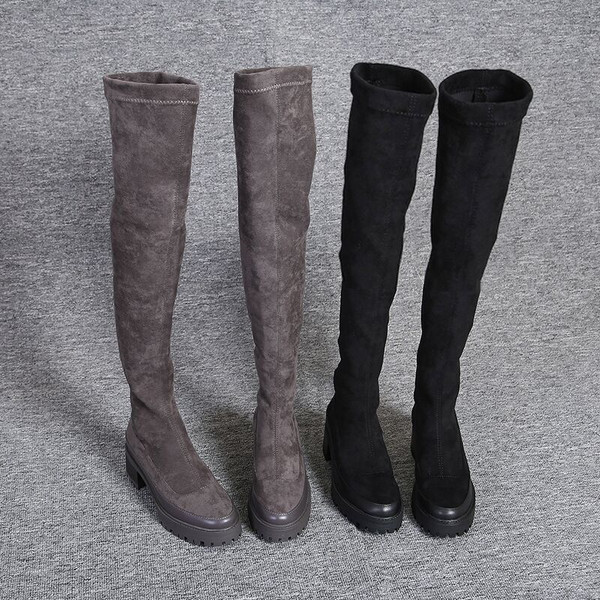 Ökoseemisnahast moodsad põlvekõrgusega saapad naistele