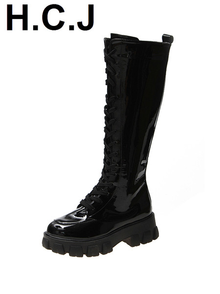 Sieviešu lakādas ziemas zābaki ar augstām zolēm