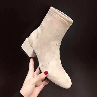 Modern női csizma öko velúrból vagy öko bőrből - 3,5 cm vastag sarok