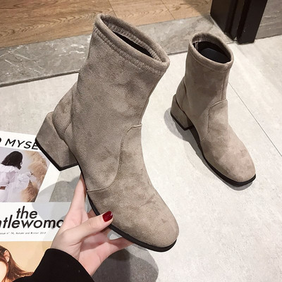 Modern női csizma öko velúrból vagy öko bőrből - 3,5 cm vastag sarok