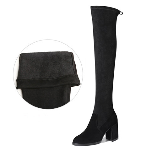 Öko-seemisnahast sokitüüpi naiste pikad saapad 3 või 7,5 cm kontsaga