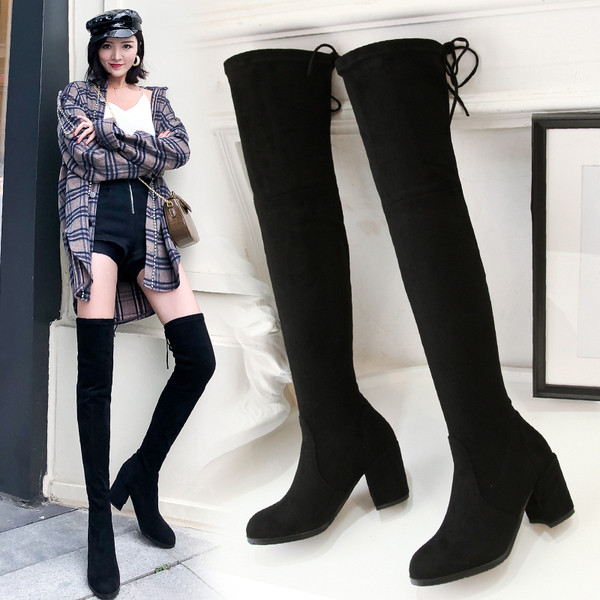 Öko-seemisnahast sokitüüpi naiste pikad saapad 3 või 7,5 cm kontsaga