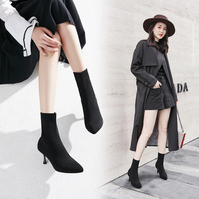 Praegused naiste tekstiilist saapad 7 cm õhukese kontsaga