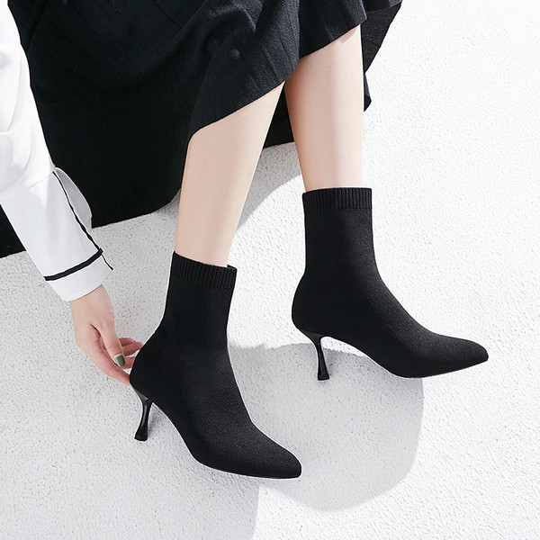 Praegused naiste tekstiilist saapad 7 cm õhukese kontsaga