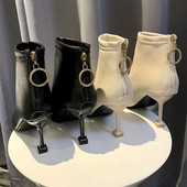 Stílusos női csizma cipzárral és 8 cm vékony sarokkal - eko bőr