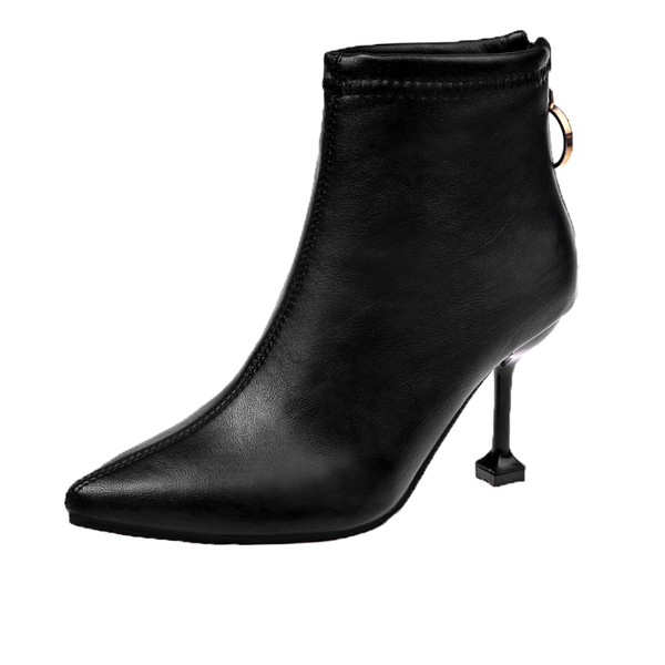 Stílusos női csizma cipzárral és 8 cm vékony sarokkal - eko bőr