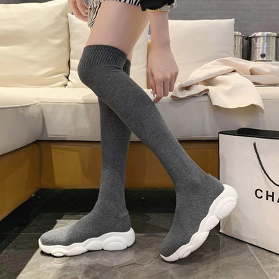 Γυναικείες μακριές υφαντικές μπότες με τραχιά σόλα