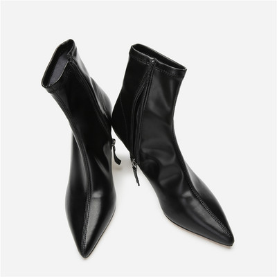 Öko-nahast stiilsed õhukese kontsa ja lukuga naiste saapad