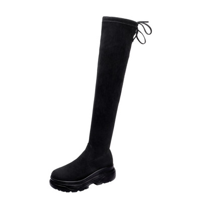 Γυναικείες μπότες με ψηλή πλατφόρμα σε μαύρο χρώμα - με ή χωρίς θερμή επένδυση