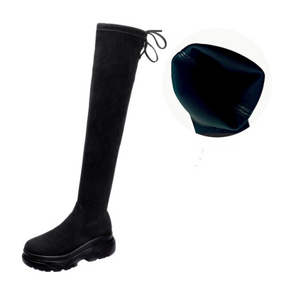 Γυναικείες μπότες με ψηλή πλατφόρμα σε μαύρο χρώμα - με ή χωρίς θερμή επένδυση