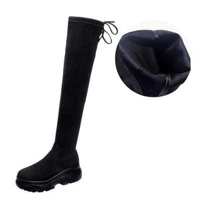 Γυναικείες μπότες με ψηλή πλατφόρμα σε μαύρο χρώμα - με ή χωρίς θερμή επένδυση