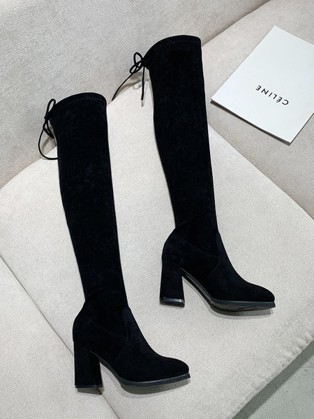 Alkalmi női csizma vastag sarokkal és eco velúr fűzőkkel - többféle modell