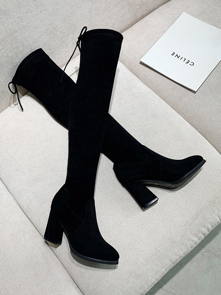 Alkalmi női csizma vastag sarokkal és eco velúr fűzőkkel - többféle modell