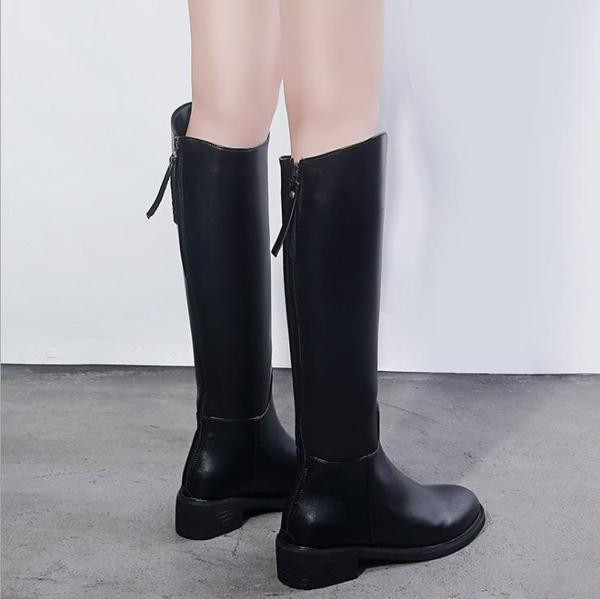 Γυναικείες έκο δερμάτινες μπότες χειμερινές με επίπεδη σόλα και φερμουάρ