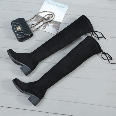 Női fűzős csizma fekete színben öko velúrból - meleg béléssel vagy anélkül