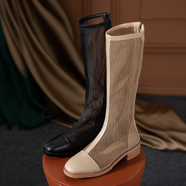 Uus mudel võrgust ja kandilise kontsaga naiste saapad