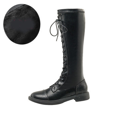 Női bőrcsizma alacsony sarkú és fűzős