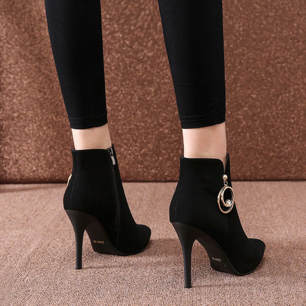 Ženske čizme od eko brušene kože sa tankom petom od 7 cm - model na špic