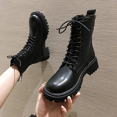 Γυναικείες μοντέρνες οικολογικές δερμάτινες μπότες με κορδόνια σε τρία μοντέλα