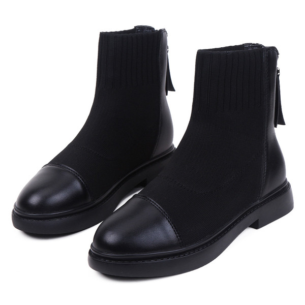 Uus, öko-seemisnahast musta värvi lameda tallaga naiste saapad