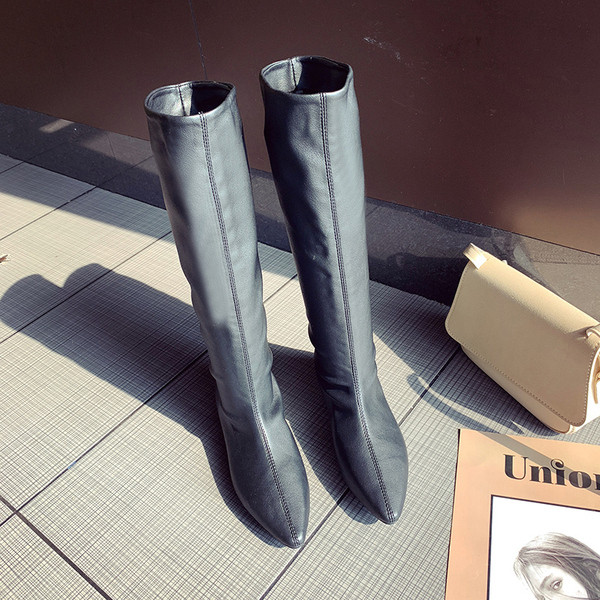 Stiilne naiste nahast saapad või saapad teravatipuline mudel