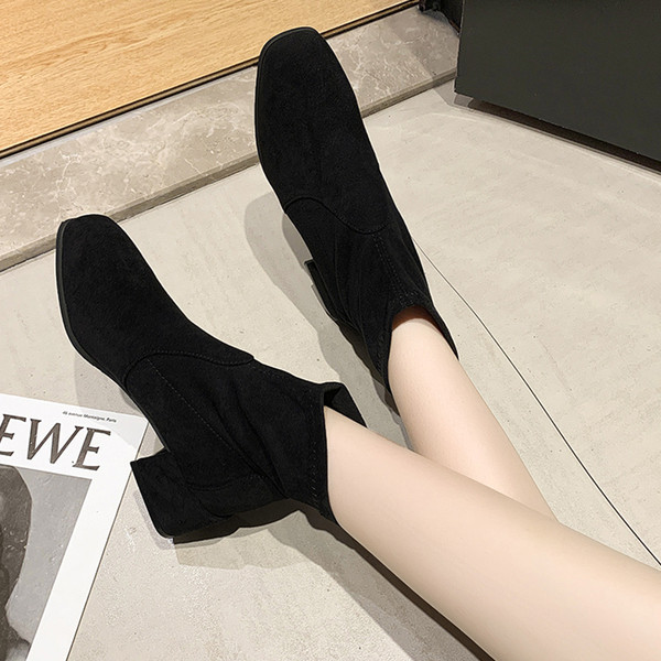 Ženske čizme od eko brušene kože sa petom debljine 4,5cm - sa ili bez podstave