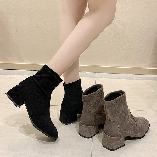 Ženske čizme od eko brušene kože sa petom debljine 4,5cm - sa ili bez podstave