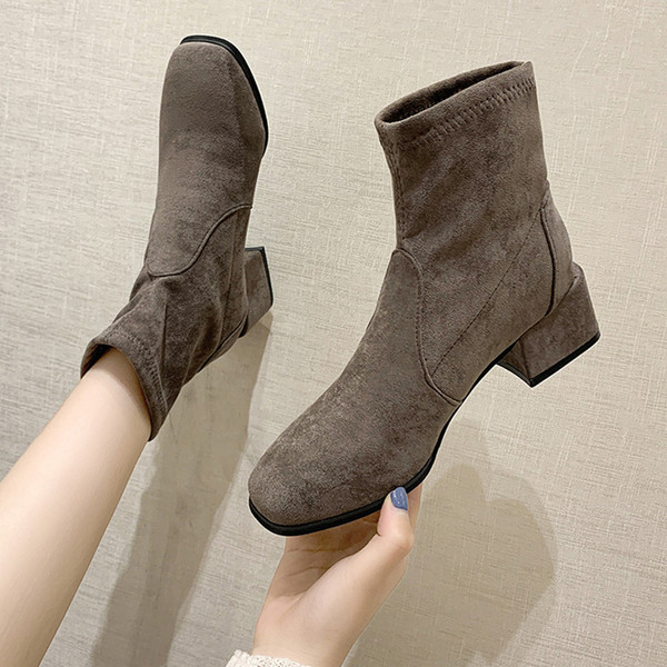 Ženske čizme od eko brušene kože sa petom debljine 4,5cm - sa ili bez podstave