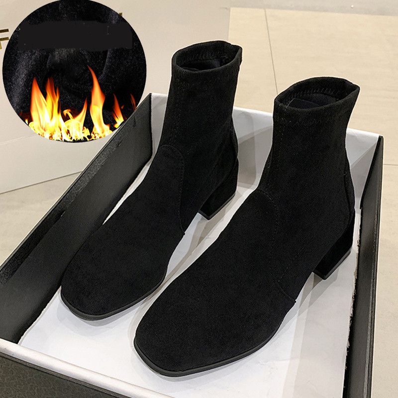 Ženske čizme od eko brušene kože sa petom debljine 4,5cm - sa ili bez podstave