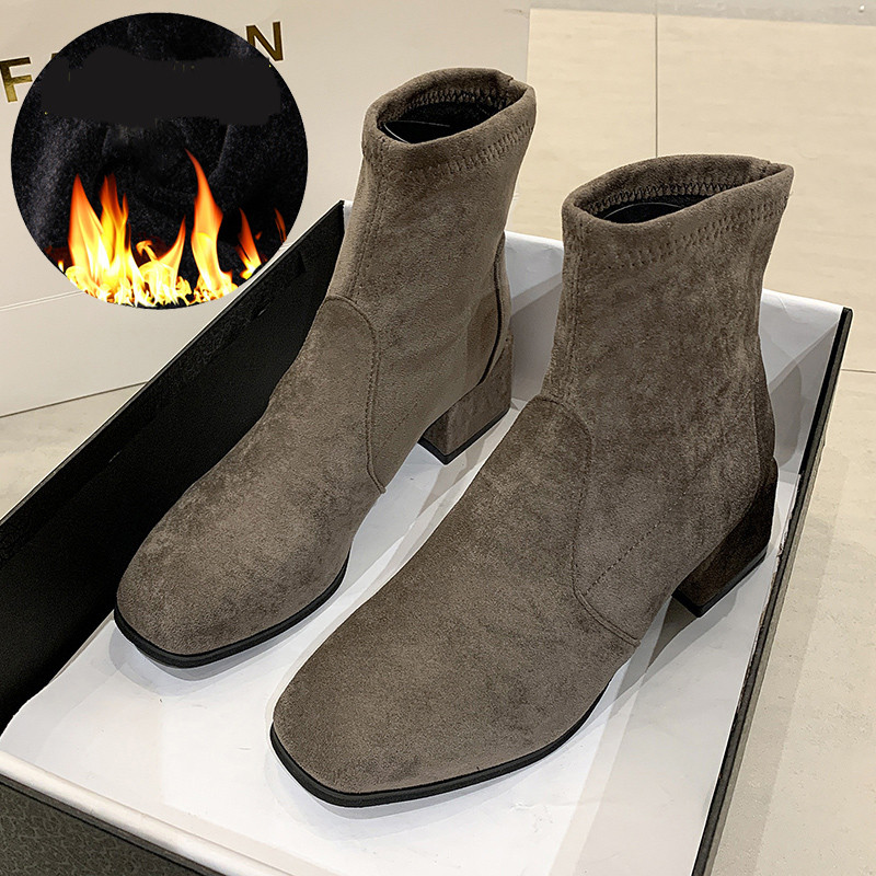 Ženske čizme od eko brušene kože sa petom debljine 4,5cm - sa ili bez podstave