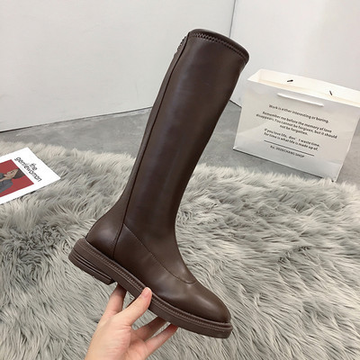 Ikdienas sieviešu zābaki vai zābaki noapaļots modelis no mākslīgās ādas ar plakanu zoli