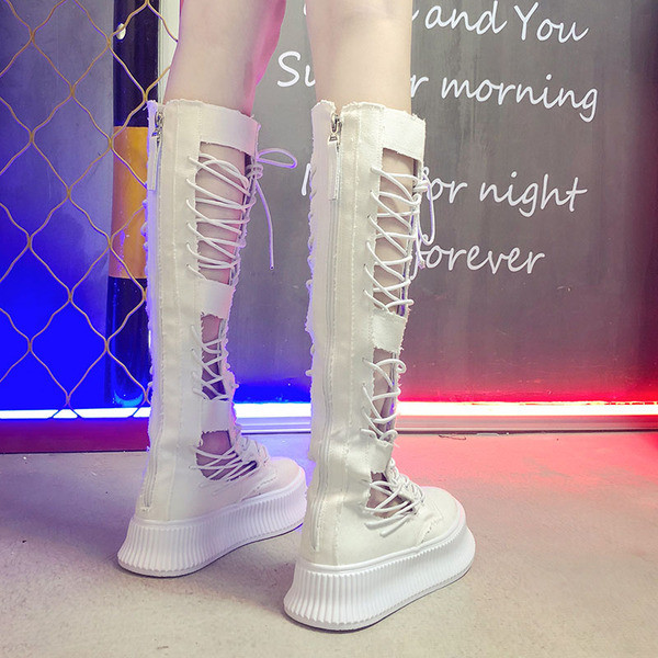 Női tavaszi-őszi csizma lapos magas talppal