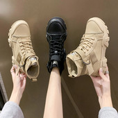 Női alkalmi csizma fűzővel és durva talppal