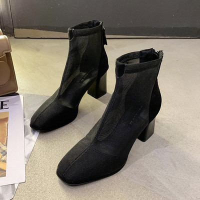 Női tavaszi-őszi csizma öko velúrból és hálós anyagból