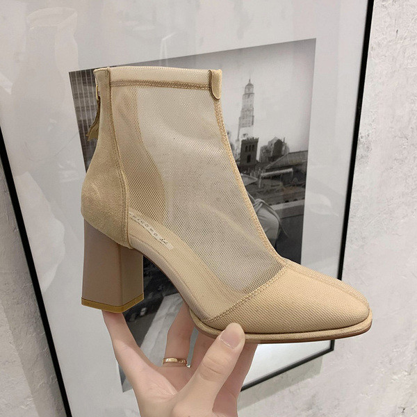 Női tavaszi-őszi csizma öko velúrból és hálós anyagból