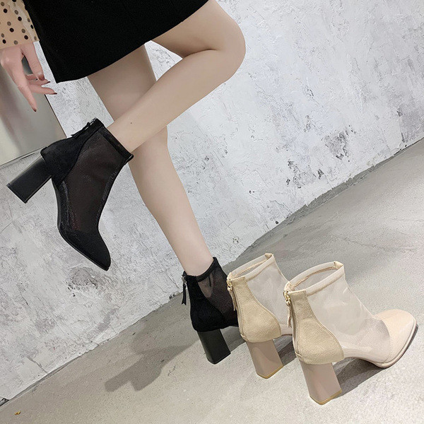 Női tavaszi-őszi csizma öko velúrból és hálós anyagból