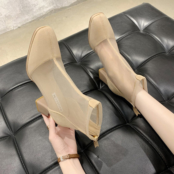 Női tavaszi-őszi csizma öko velúrból és hálós anyagból