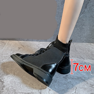 Cizme casual de dama cu sireturi din imitatie de piele neagra