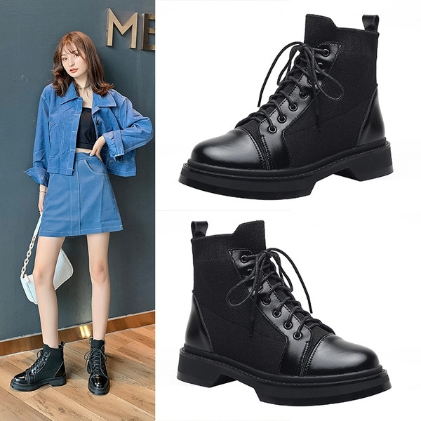 Női alkalmi csizma fűzős fekete műbőrből