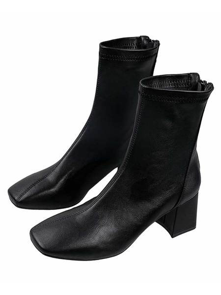 Eko bőrből készült, sima modell női csizma vastag sarokkal