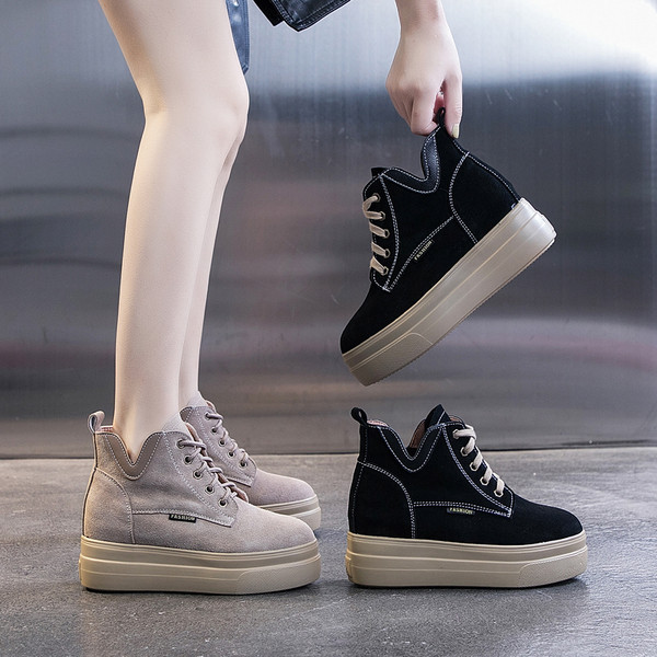 Női alkalmi őszi tornacipő fűzős, magas talpú