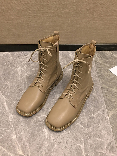 Casual ženske čizme od eko kože sa ravnim đonom, vezicama i patentnim zatvaračem