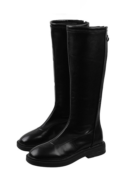 Lihtne mudel ümardatud kunstnahast naiste saapad lameda tallaga