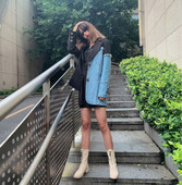 Női csizma új modell műbőrből, bézs színben