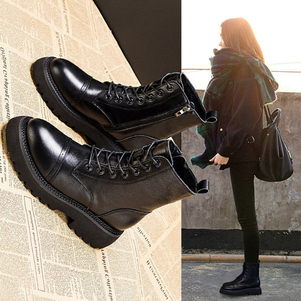 Γυναικείες μπότες casual από οικολογικό δέρμα με κορδόνια σε μαύρο χρώμα