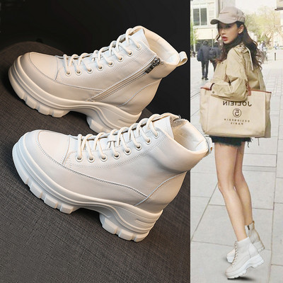 Női bőr téli csizma fűzővel és magas talppal